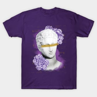 Hermes head statue with a purple pionies flowers T-Shirt